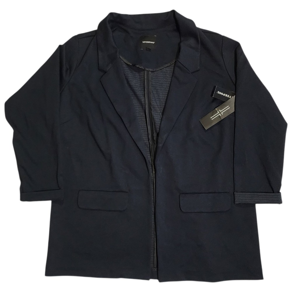 Liverpool Blazer Jacket Women's Size XL Stretch Mid Length Open Front Blue New